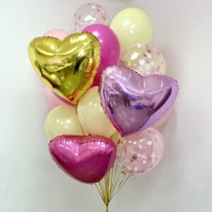Набор шаров на день рождения для девочки или девушки с сердечками