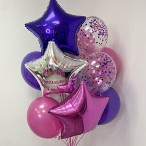 Розово-фиолетовый набор шаров со звёздами на день рождения для девочки или девушки