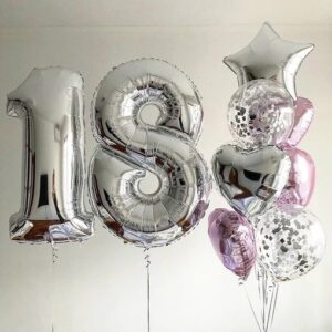Серебристый набор шаров с цифрой для девочки или девушки на день рождения