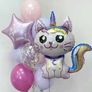Набор шаров с котом-единорогом для девочки на день рождения